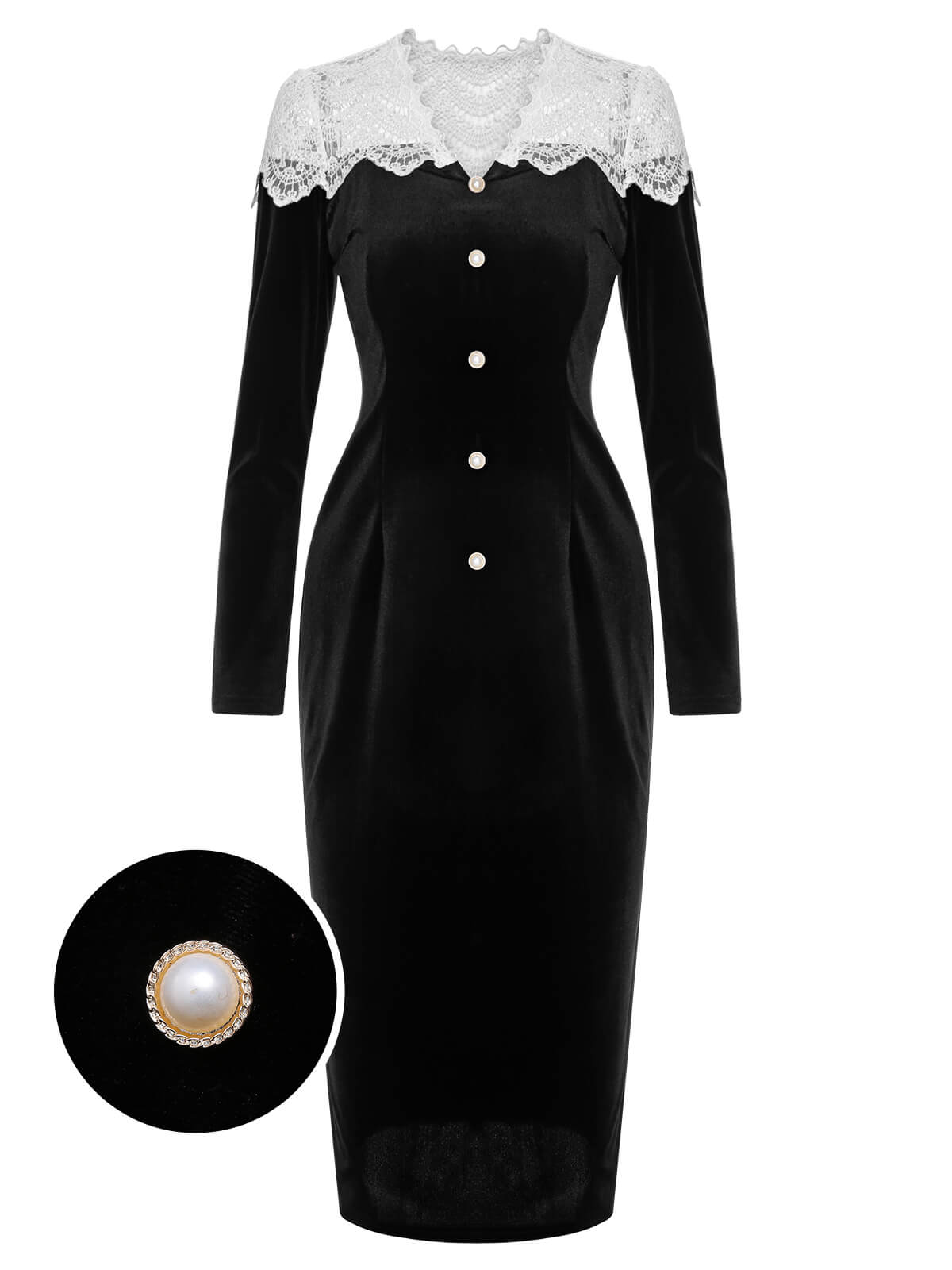 Black & White  Lapel Patchwork Velvet Dress