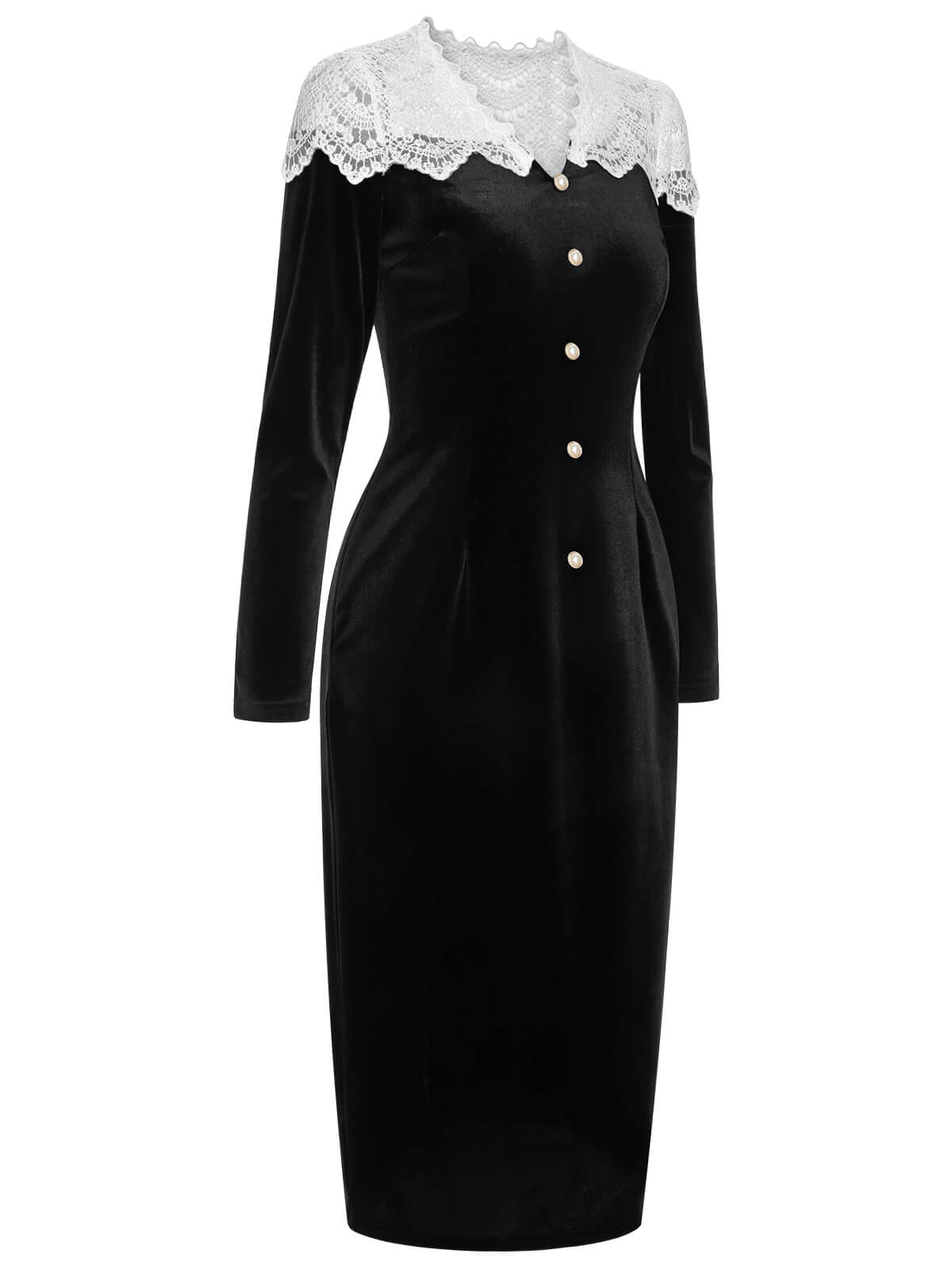 Black & White  Lapel Patchwork Velvet Dress