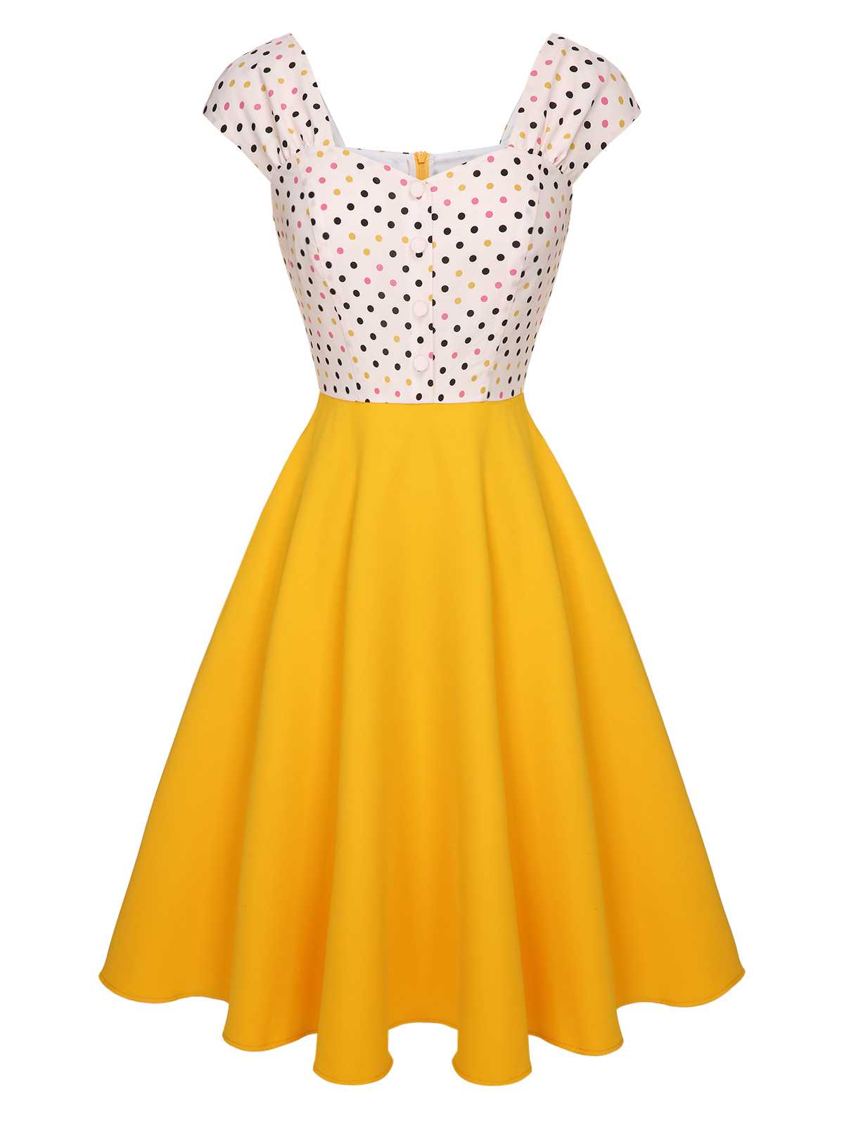 Yellow Polka Dots Button Dress