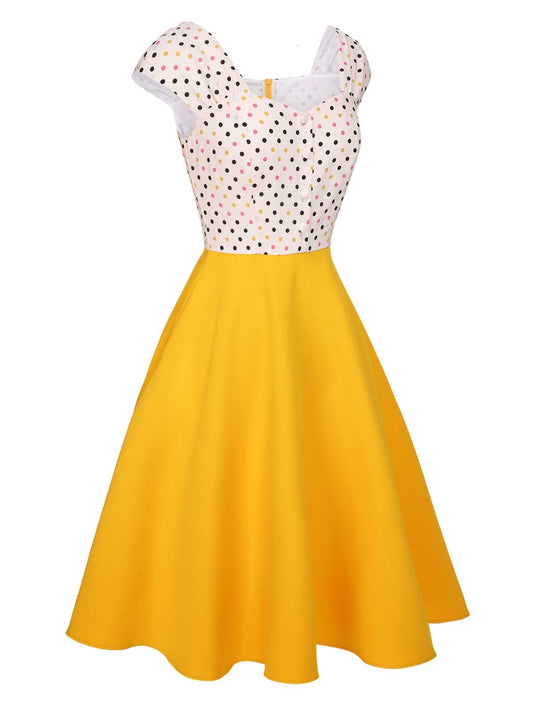 Yellow Polka Dots Button Dress