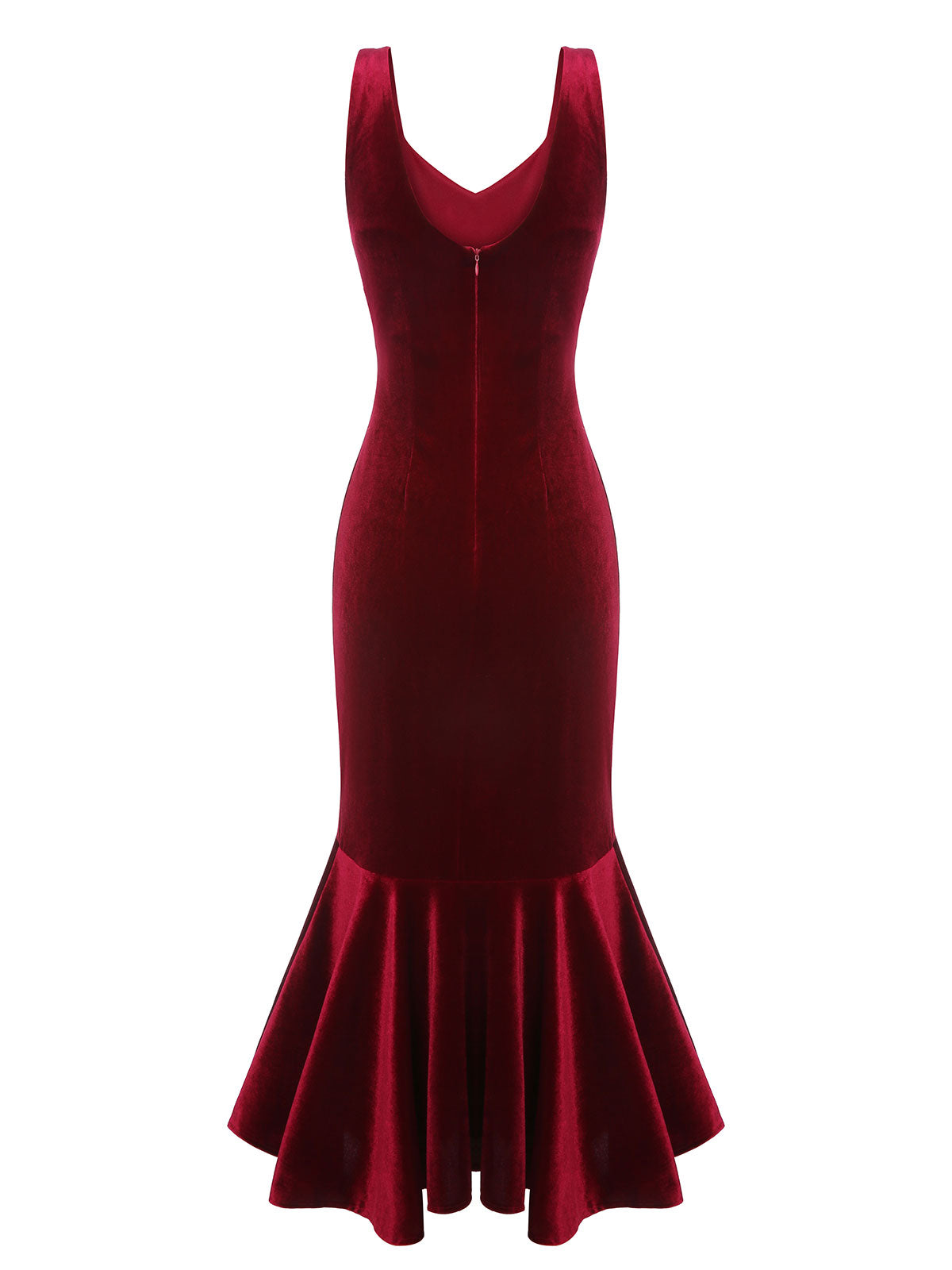 Wine Red Strap Velvet Mermaid Dress