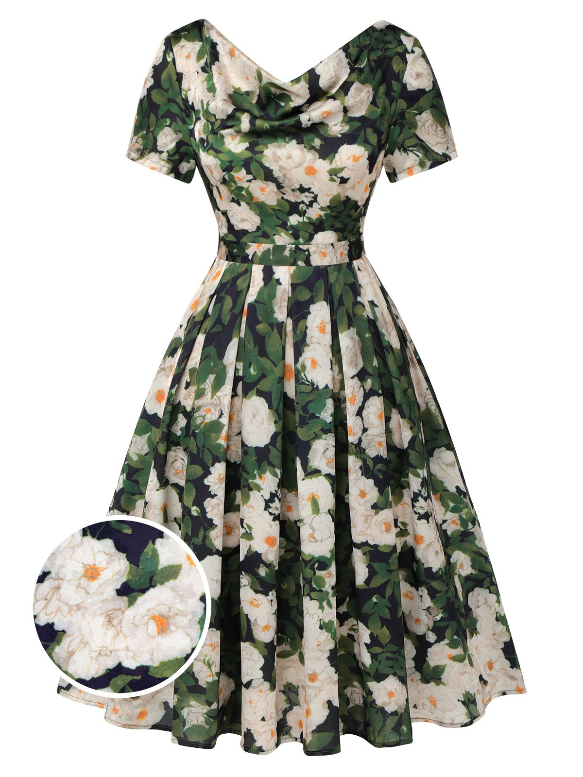 Green Cowl Neck Painting Flower Dress