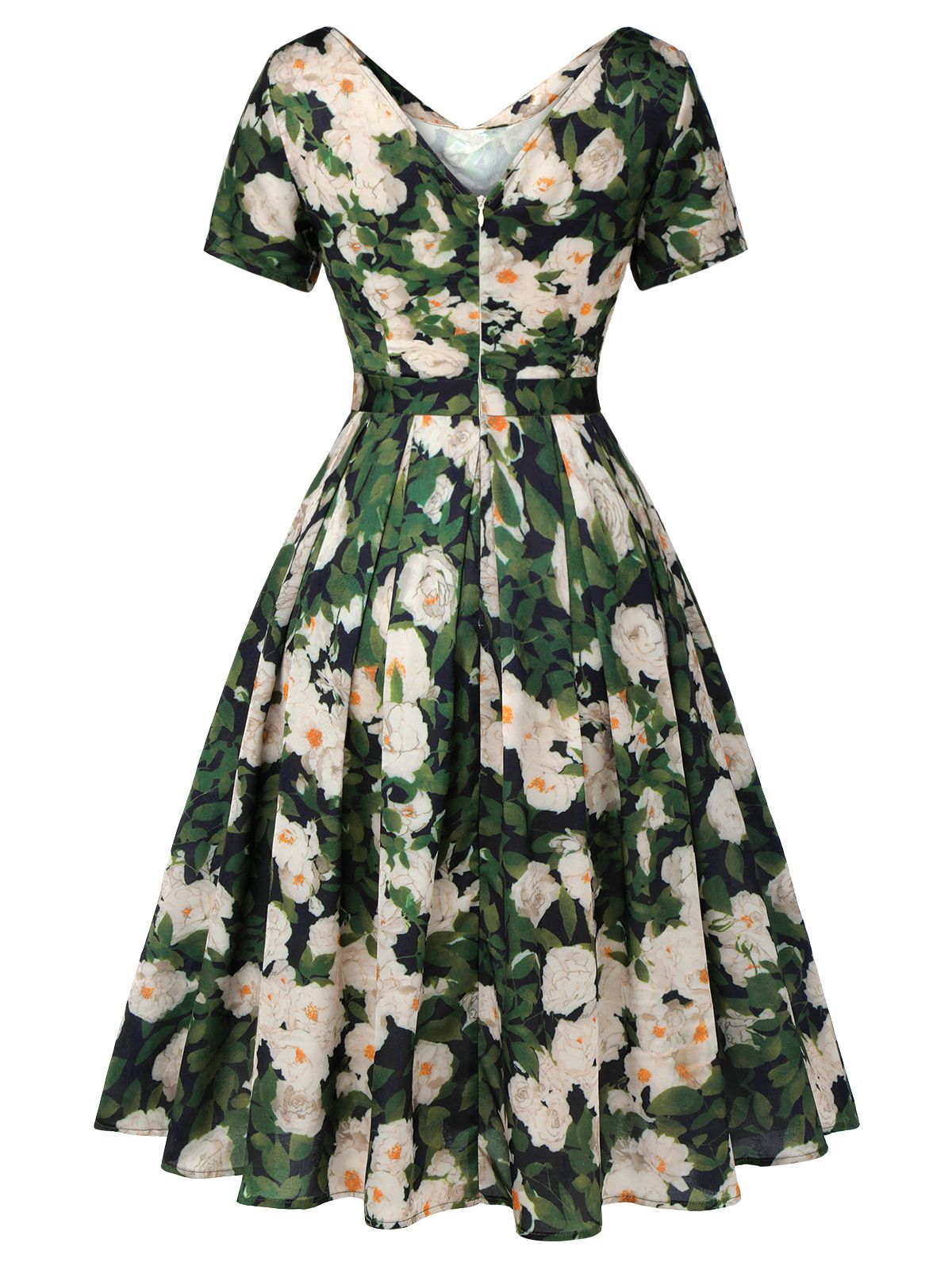 Green Cowl Neck Painting Flower Dress