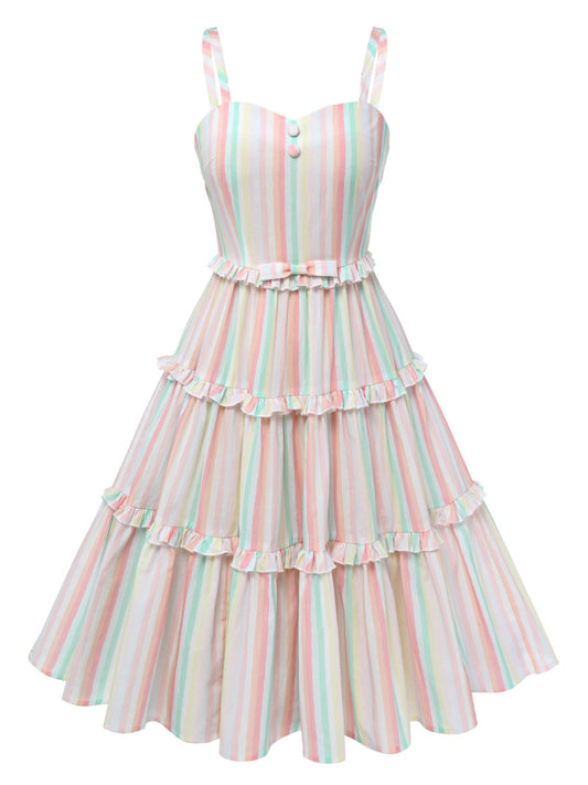 Multicolor Spaghetti Strap Striped Dress