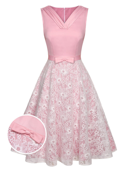 Pale Pink Solid Lace Patchwork Dress