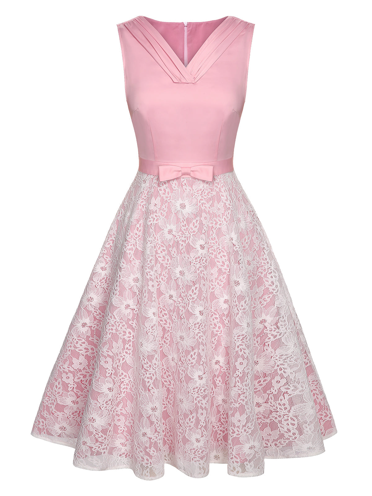 Pale Pink Solid Lace Patchwork Dress