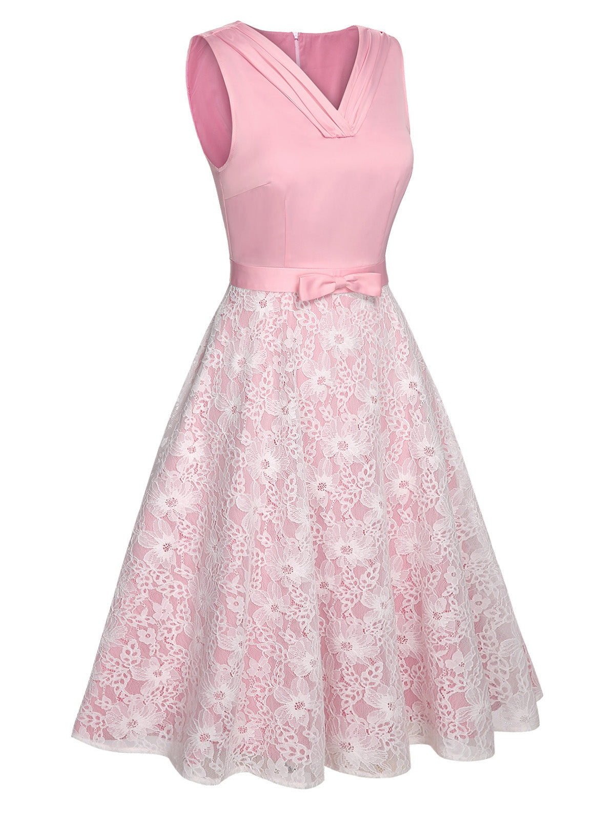 Pale Pink Solid Lace Patchwork Dress