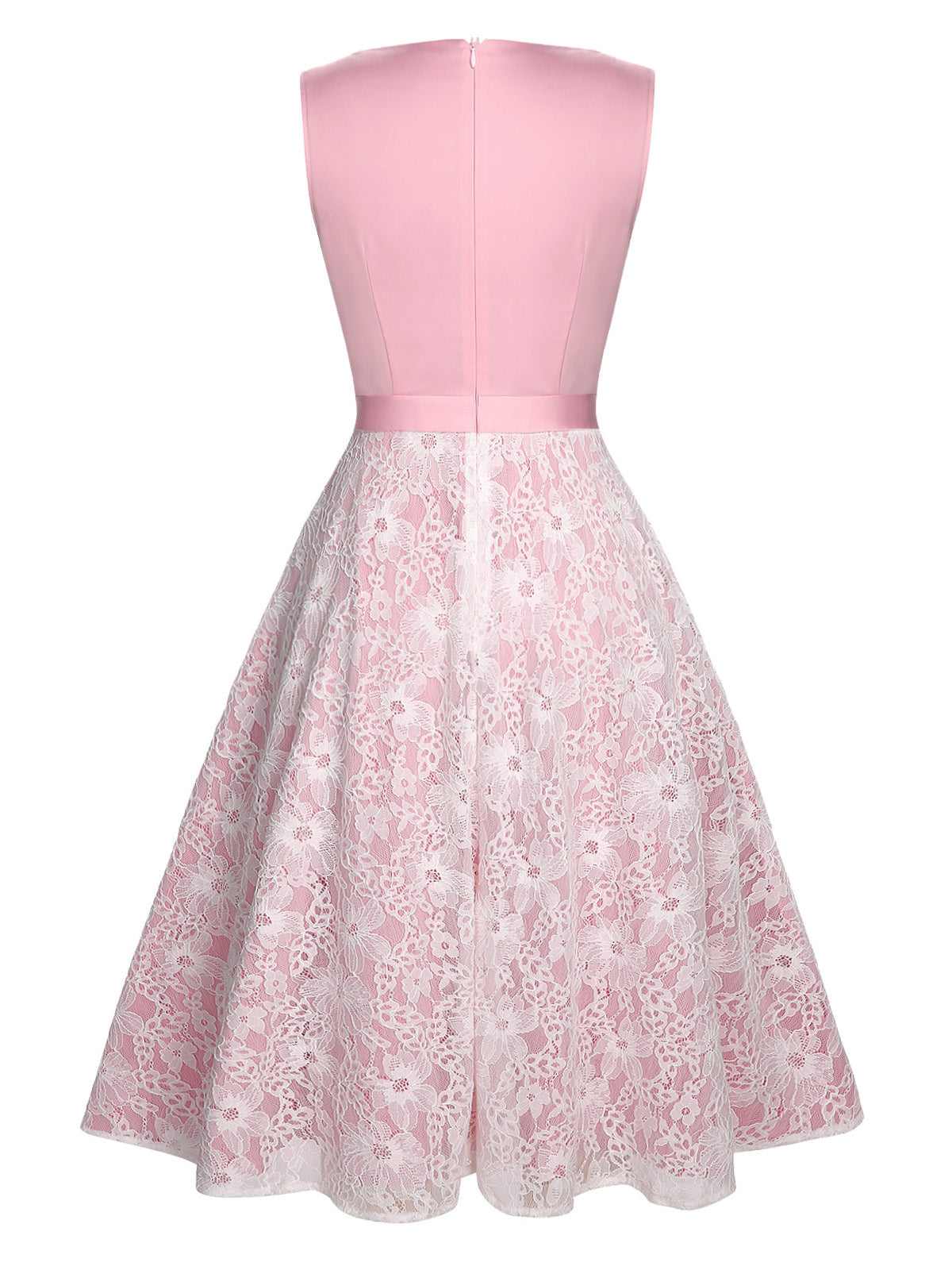 Pale Pink Solid Lace Patchwork Dress