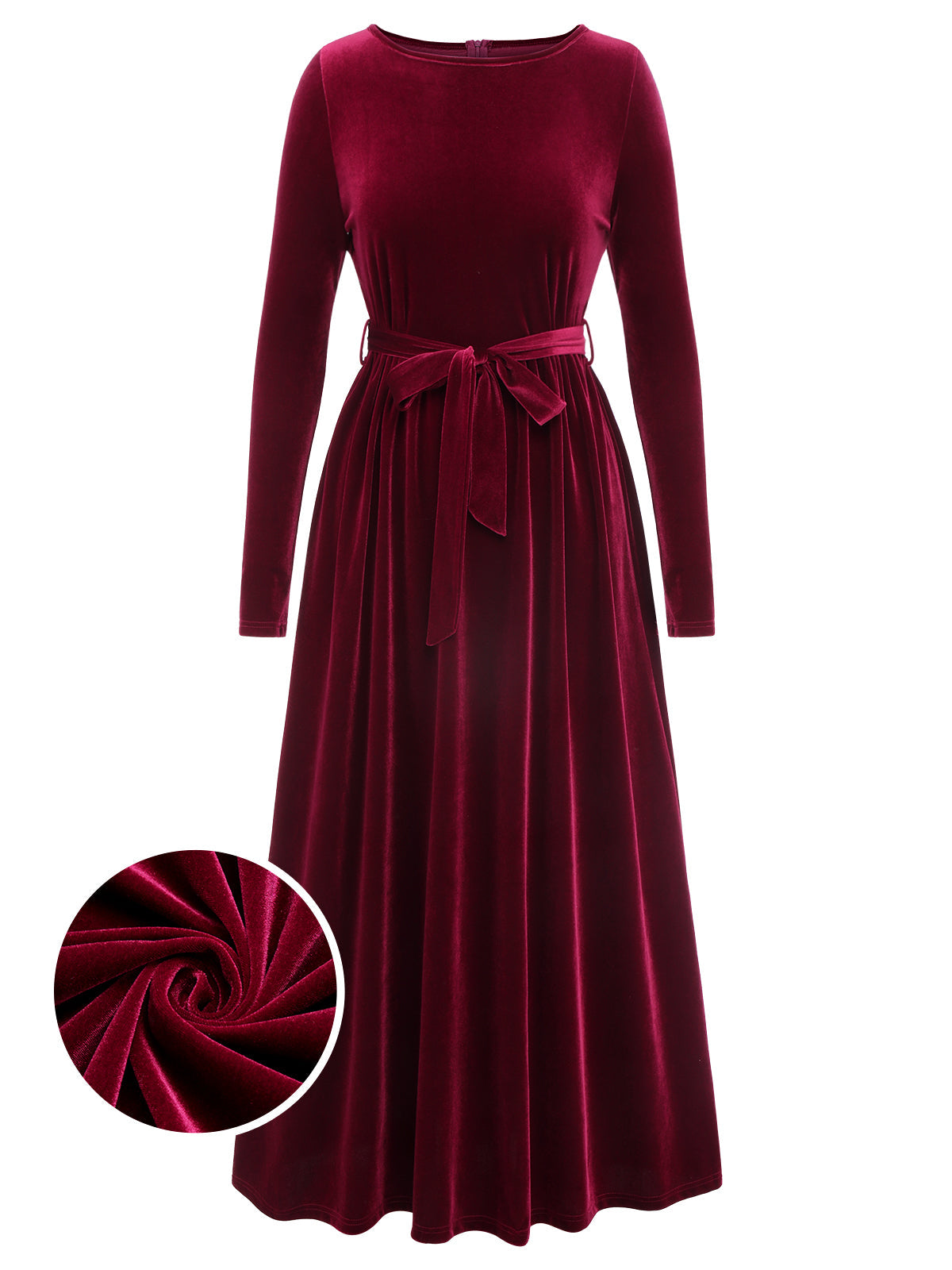 Solid Velvet Belt Long Dress