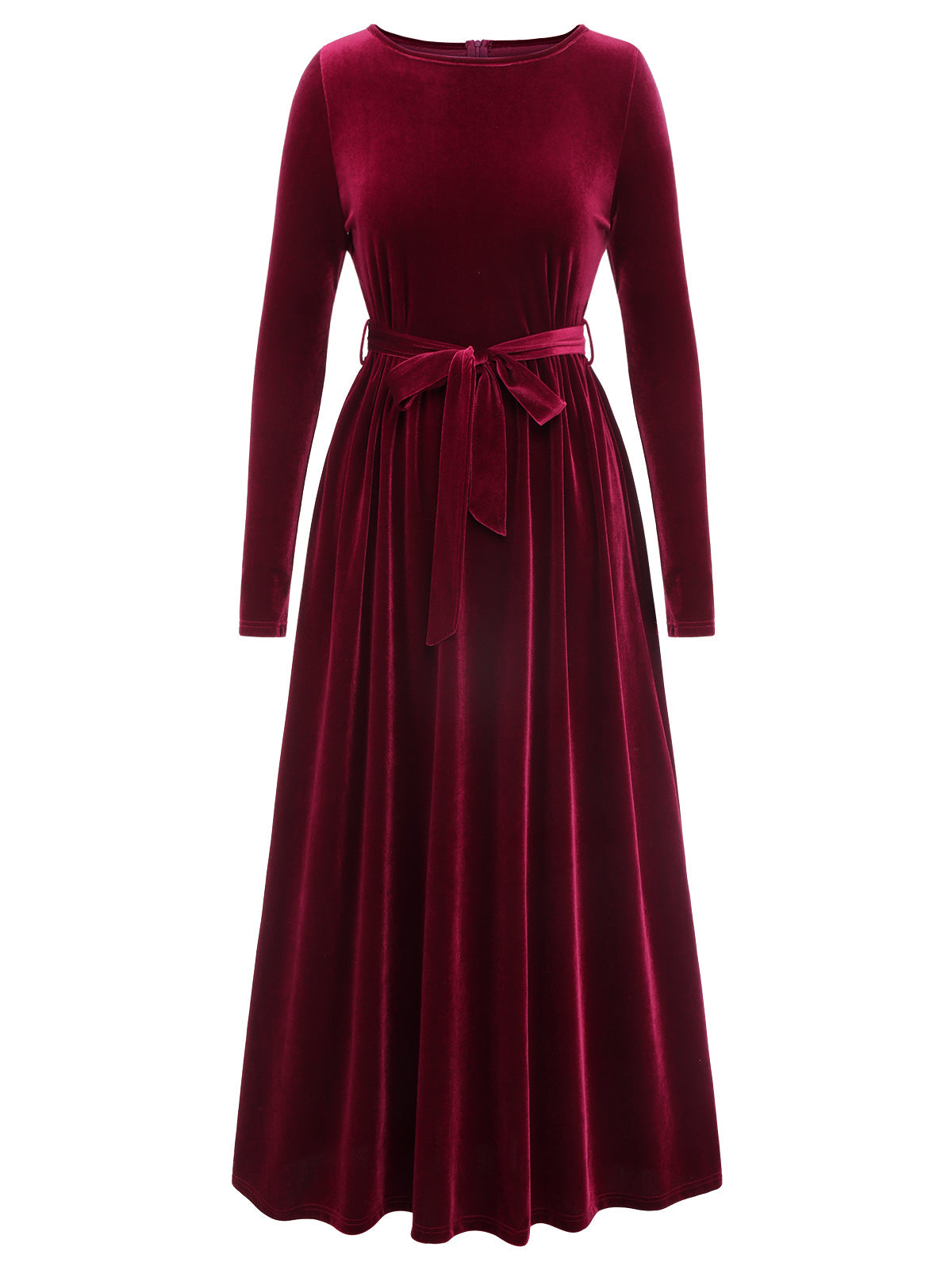 Solid Velvet Belt Long Dress