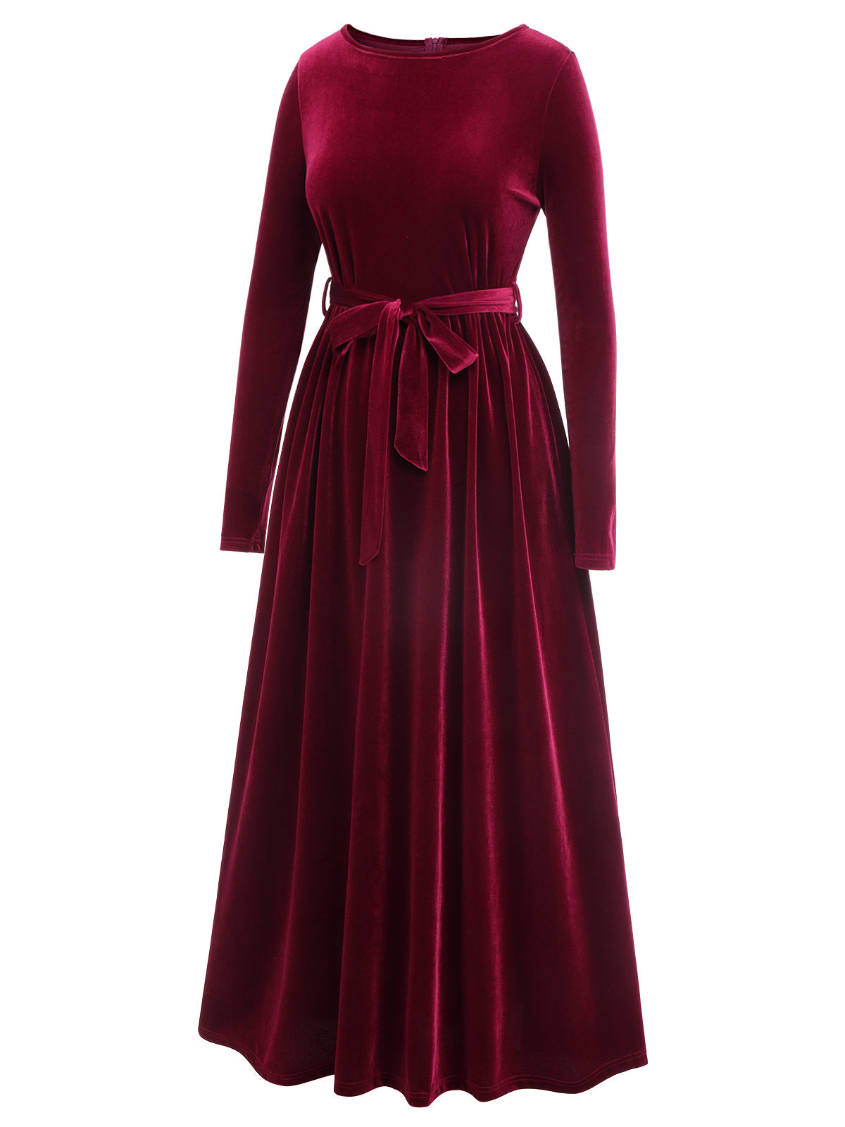 Solid Velvet Belt Long Dress