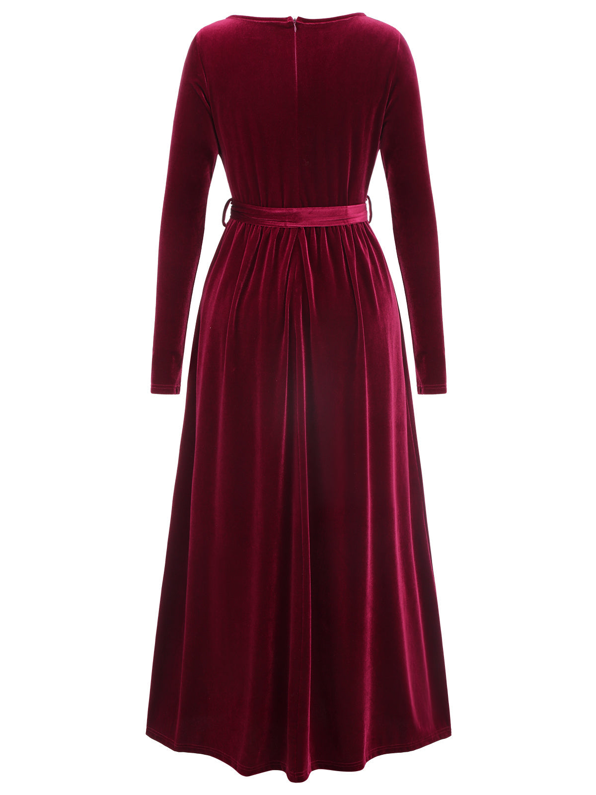 Solid Velvet Belt Long Dress