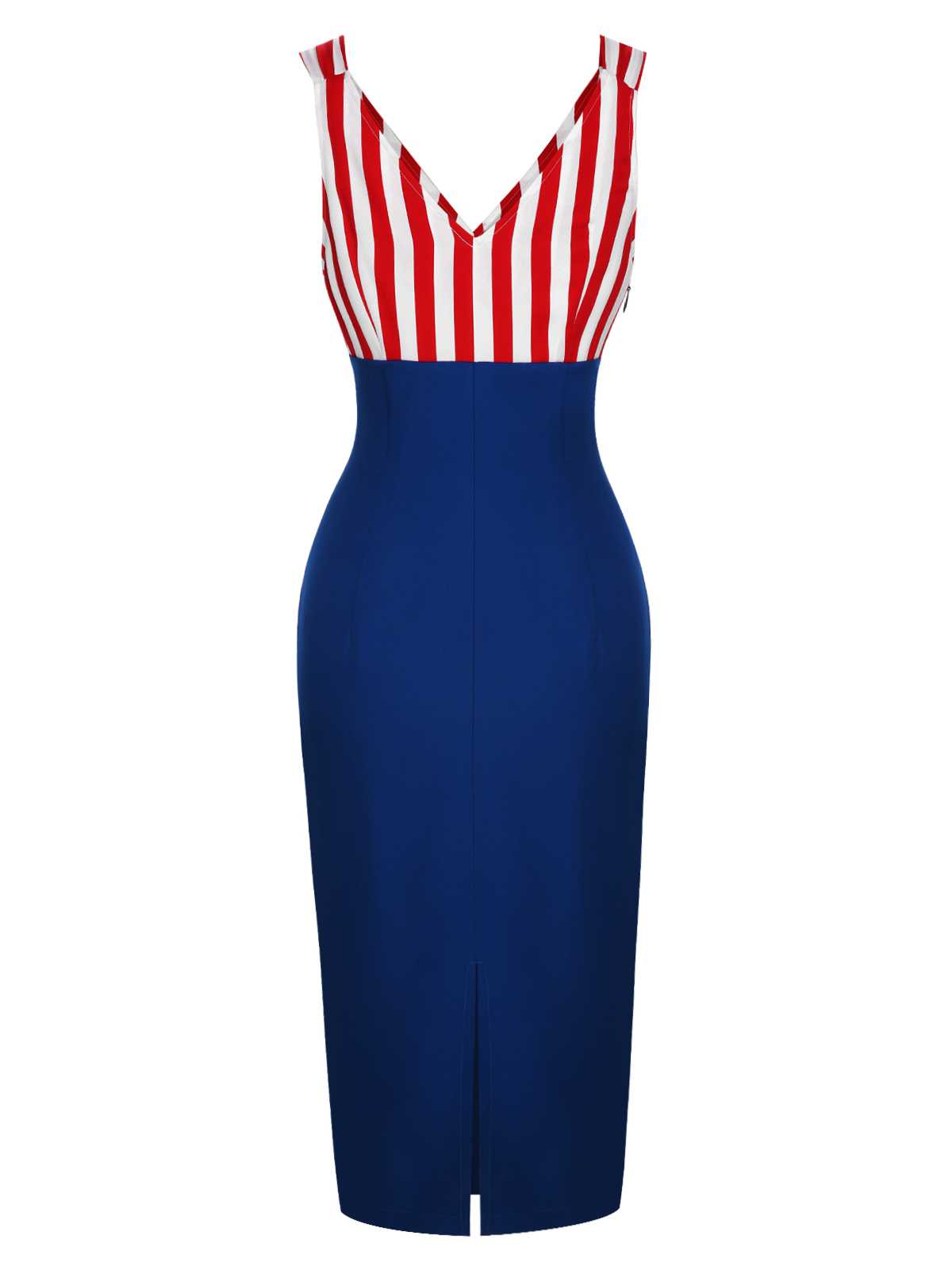 V-Neck Red Blue Contrast Stripes Dress