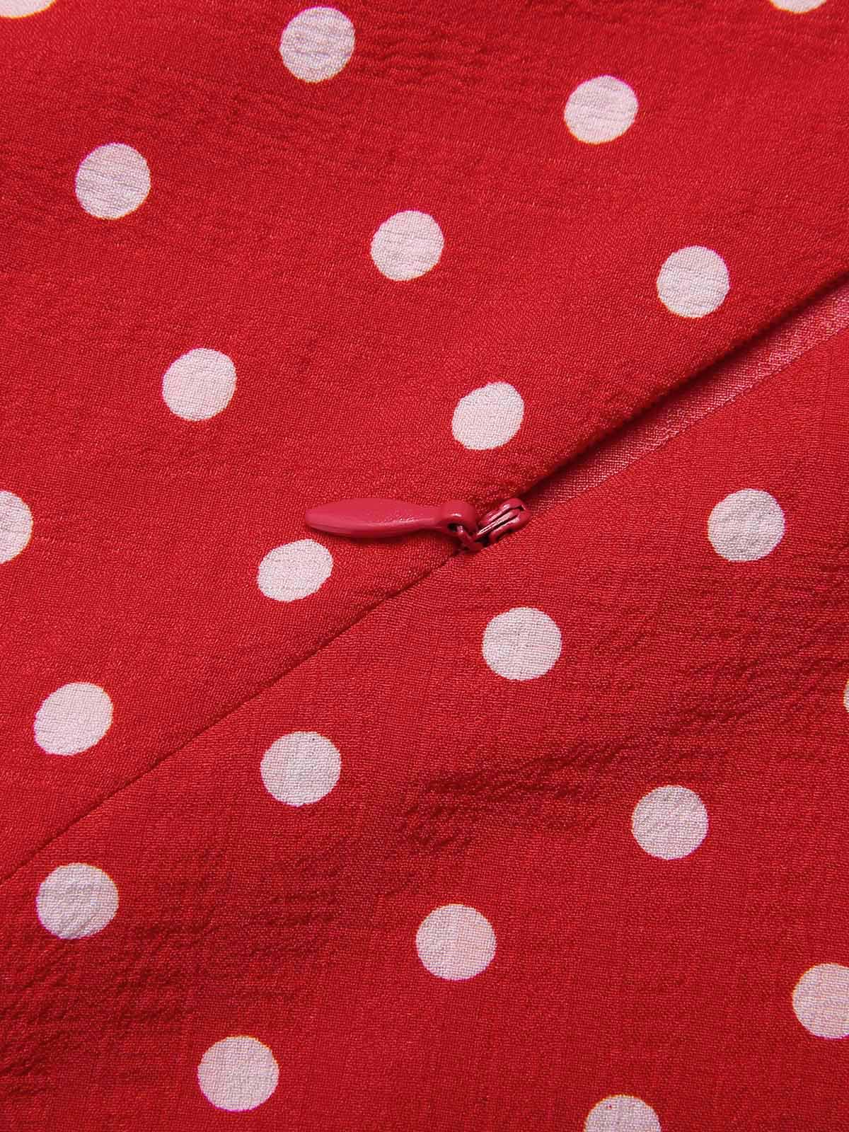 Red Off-Shoulder Polka Dots Belted Dress