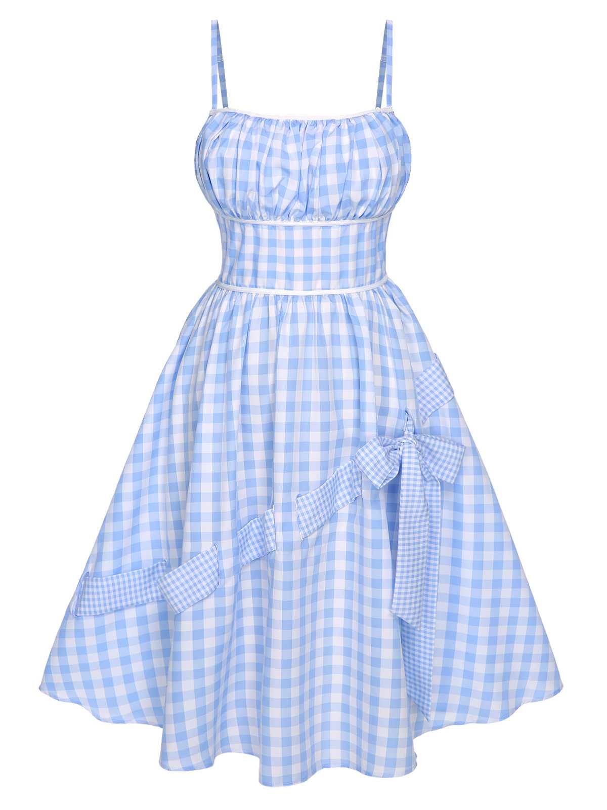 Blue Spaghetti Strap Plaids Bow Decor Dress