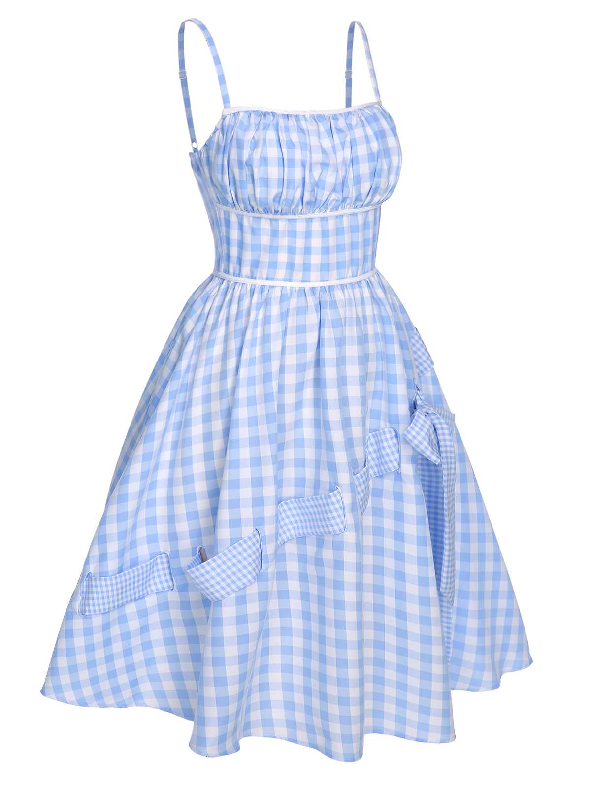 Blue Spaghetti Strap Plaids Bow Decor Dress