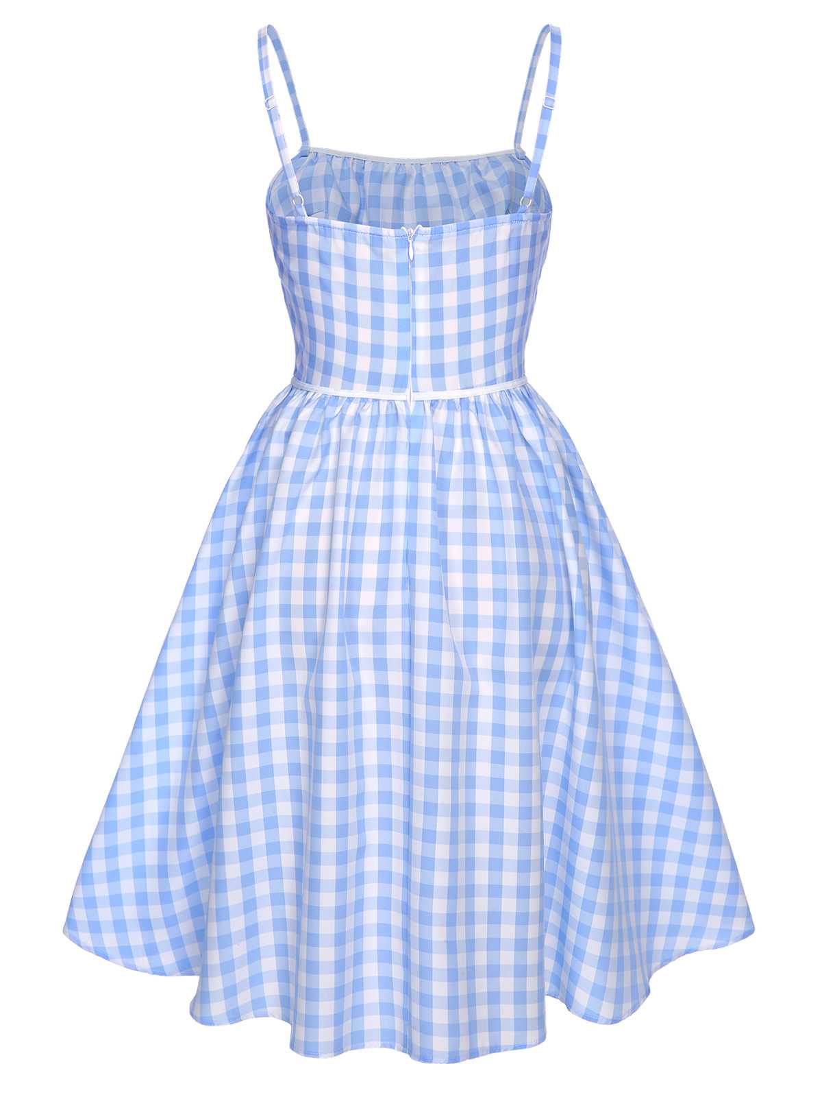 Blue Spaghetti Strap Plaids Bow Decor Dress