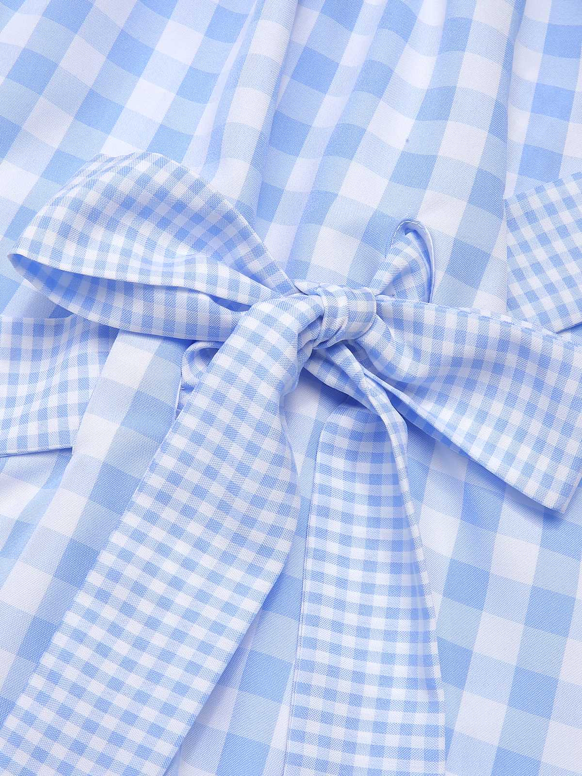 Blue Spaghetti Strap Plaids Bow Decor Dress