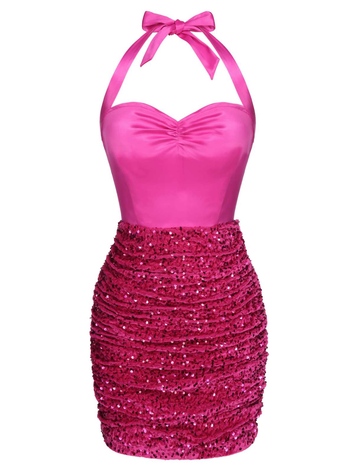 Pink  Halter Sequined Wrap Dress