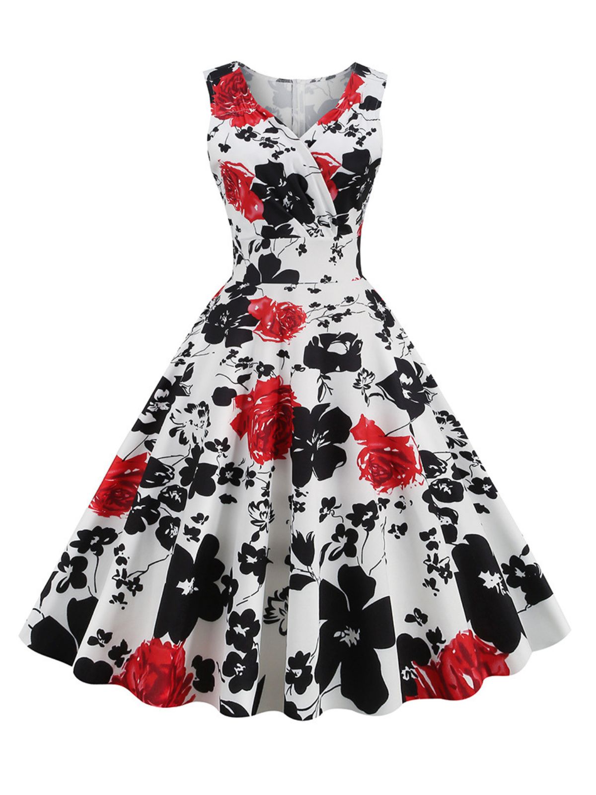 V-Neck Floral Sleeveless Dress