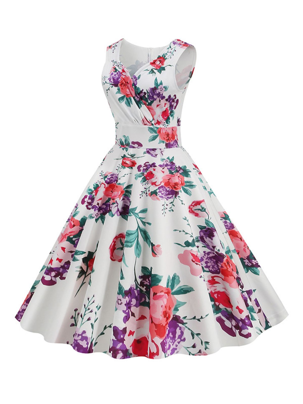 V-Neck Floral Sleeveless Dress