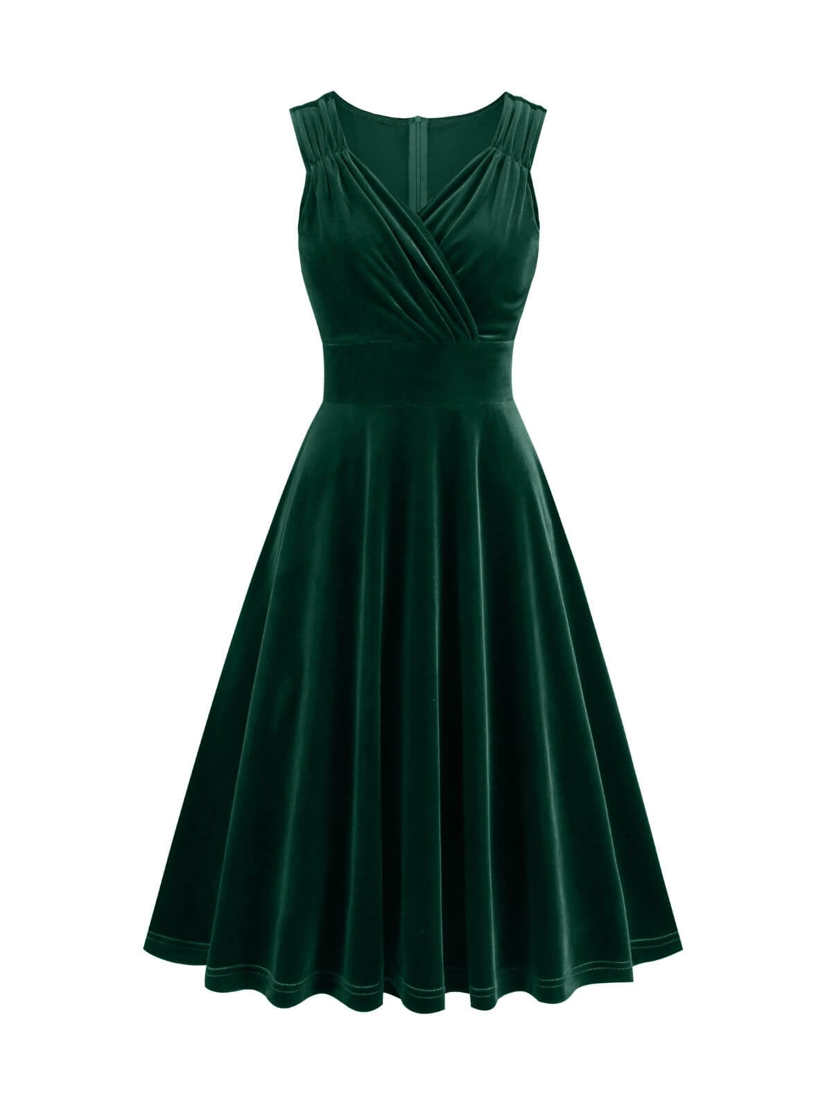 Solid V-Neck Pleated Velvet Dress