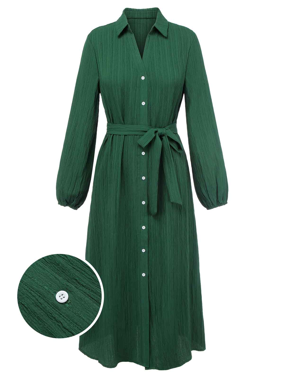 Green  Lapel Loose Belted Dress