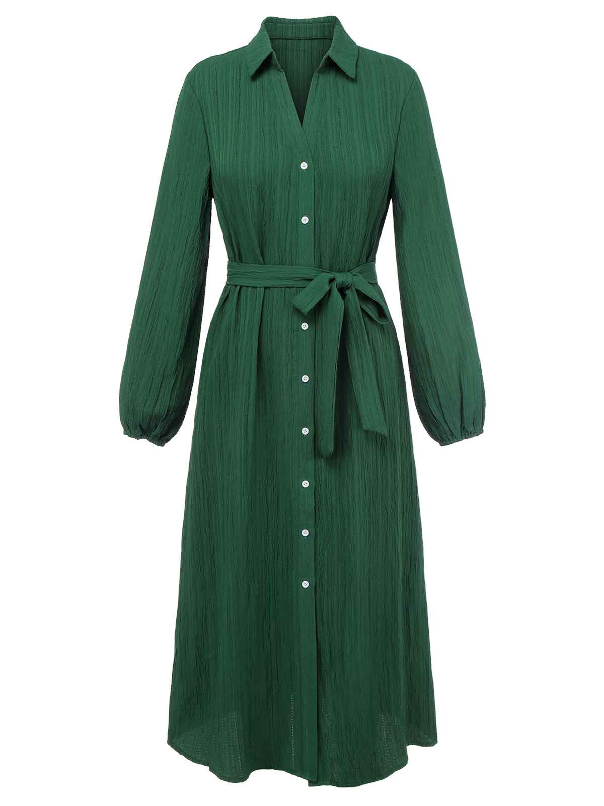 Green  Lapel Loose Belted Dress