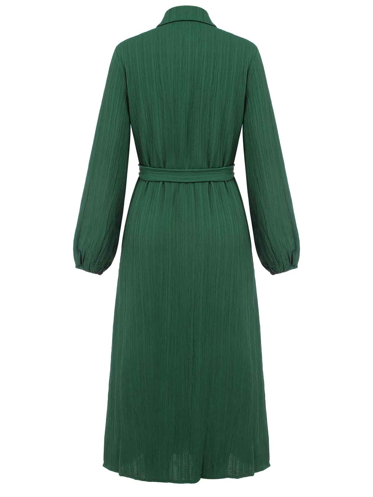 Green  Lapel Loose Belted Dress