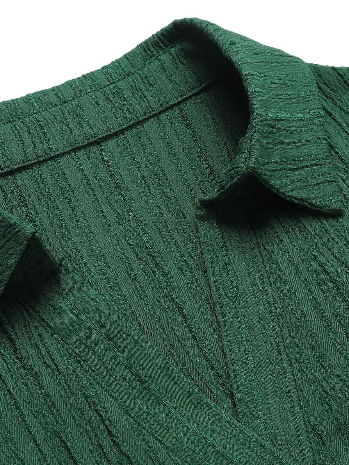 Green  Lapel Loose Belted Dress