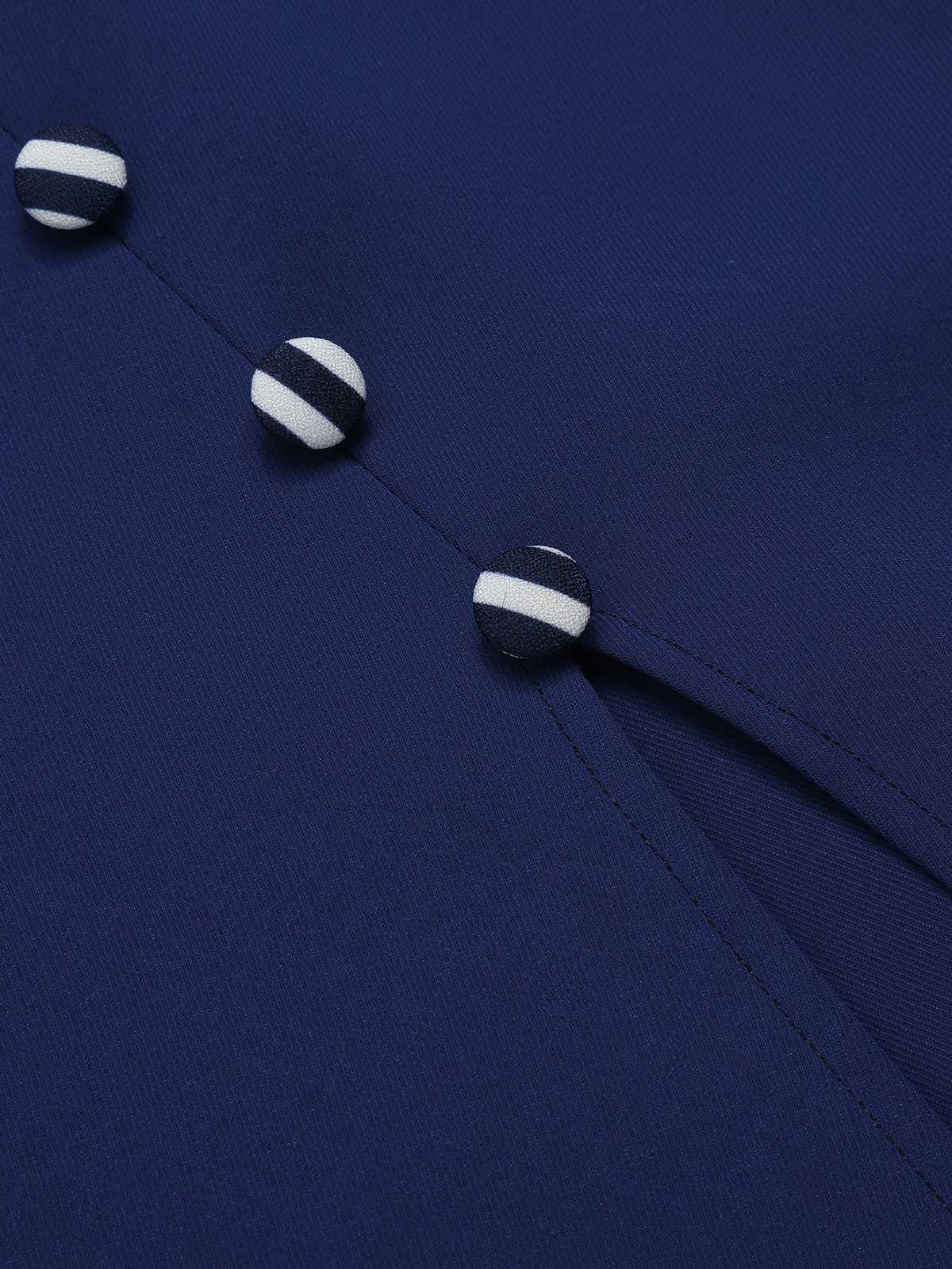 Dark Blue  Buttoned Stripes Dress