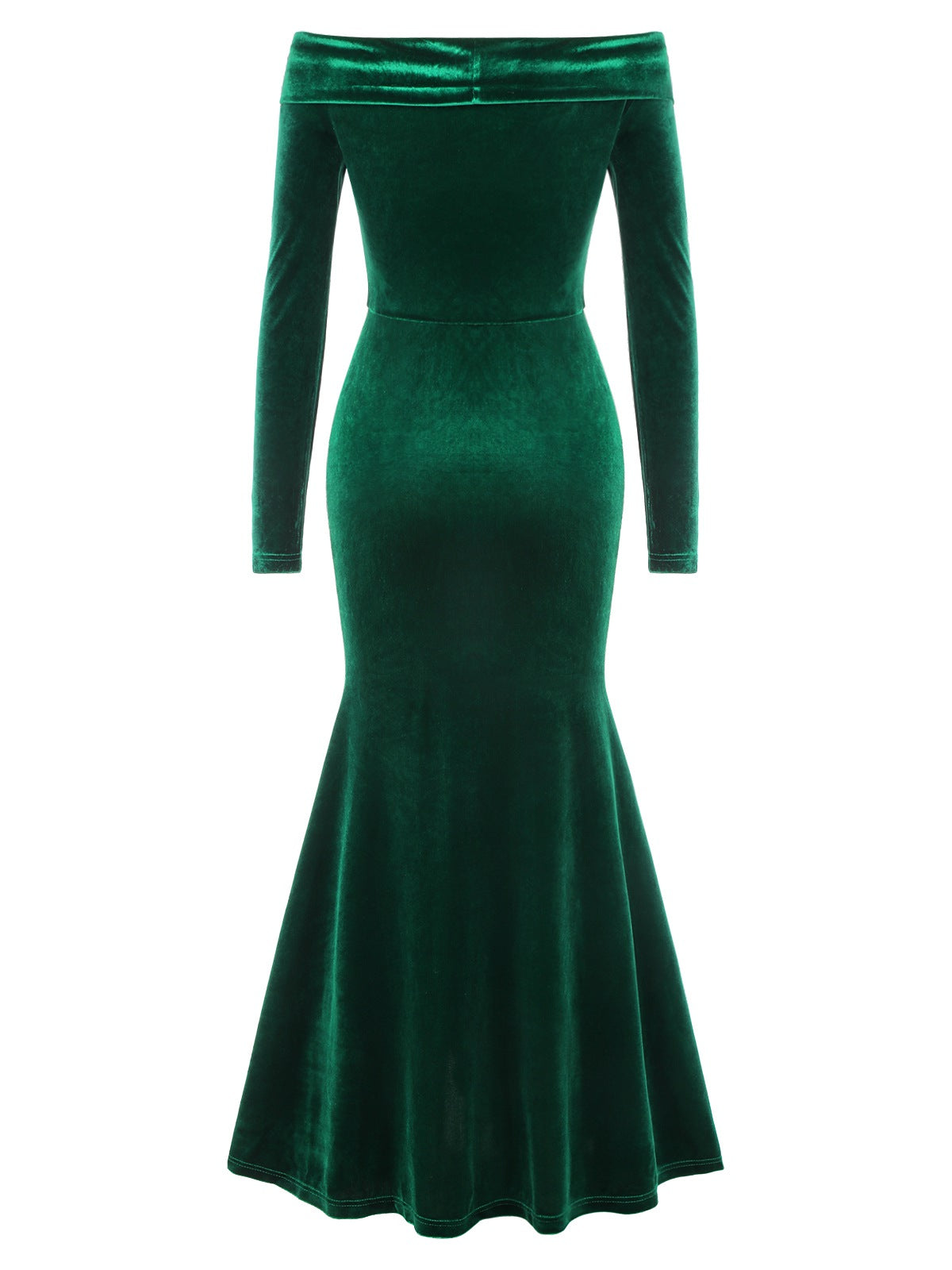 Green Velvet Off-Shoulder Ruffle-Trim Mermaid Dress