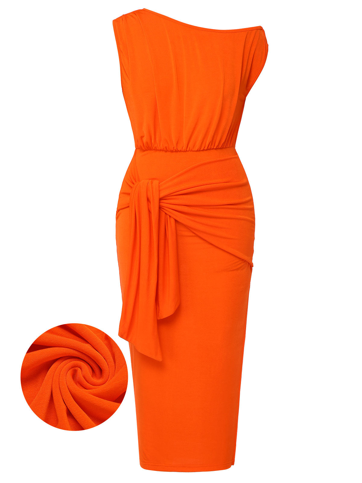 Orange  Solid One Shoulder Sleeveless Dress