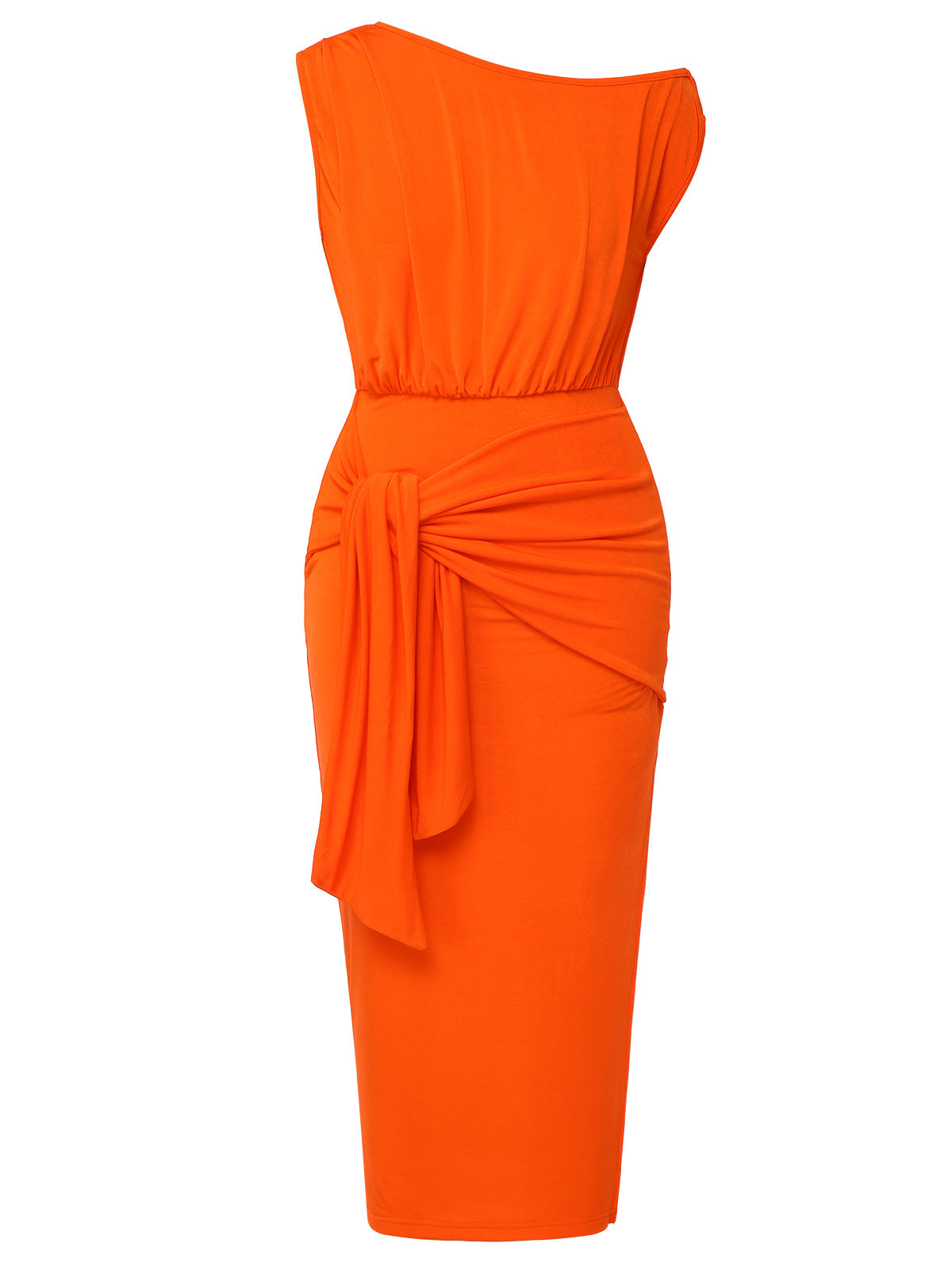 Orange  Solid One Shoulder Sleeveless Dress