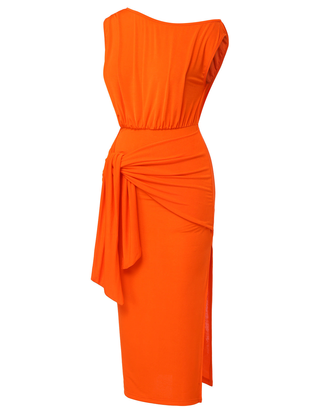 Orange  Solid One Shoulder Sleeveless Dress