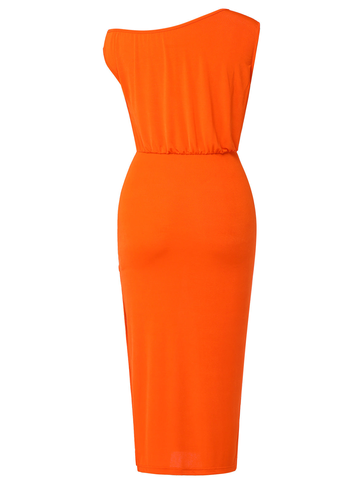 Orange  Solid One Shoulder Sleeveless Dress