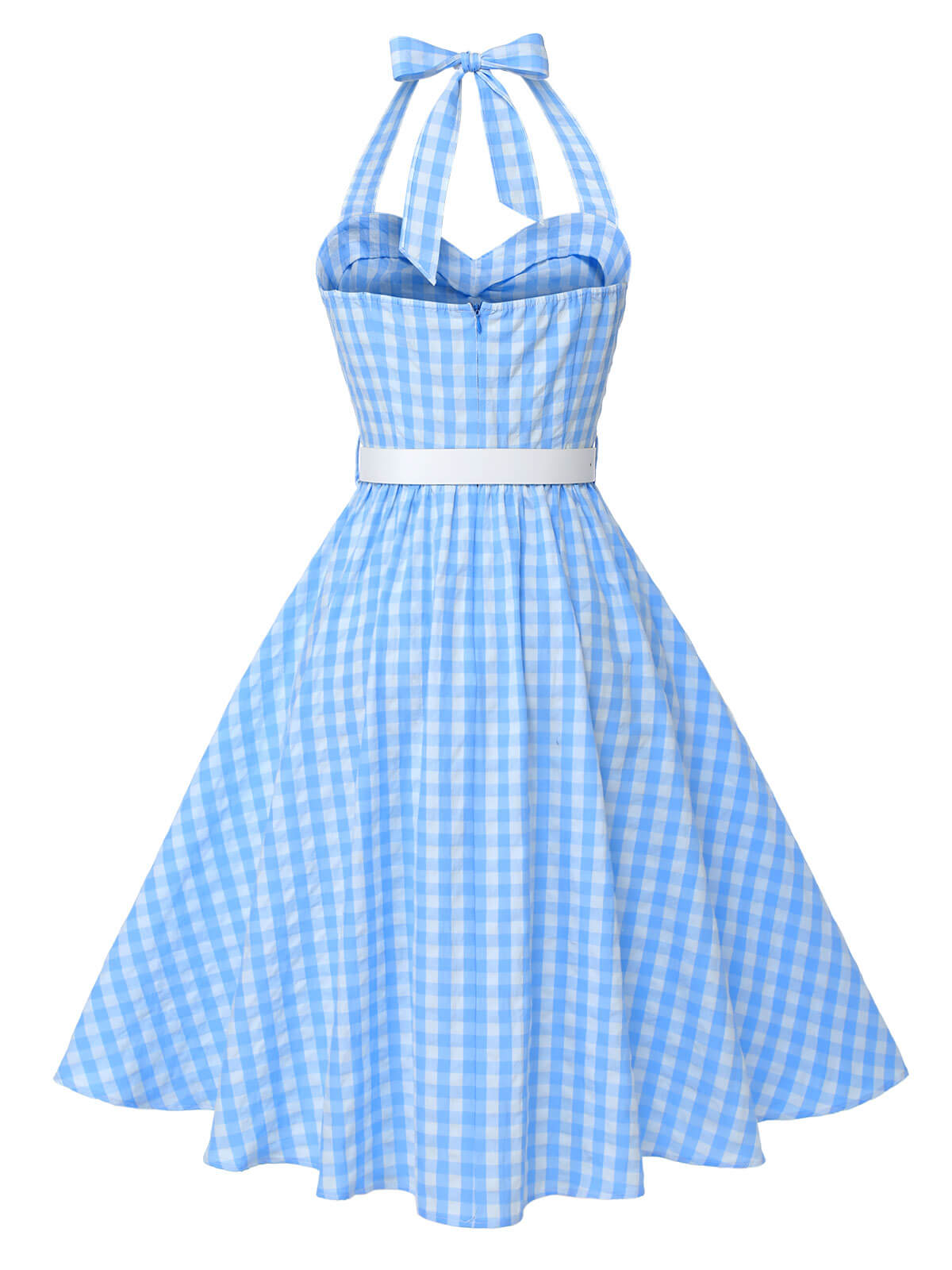 Light Blue Plaid Halter Swing Dress