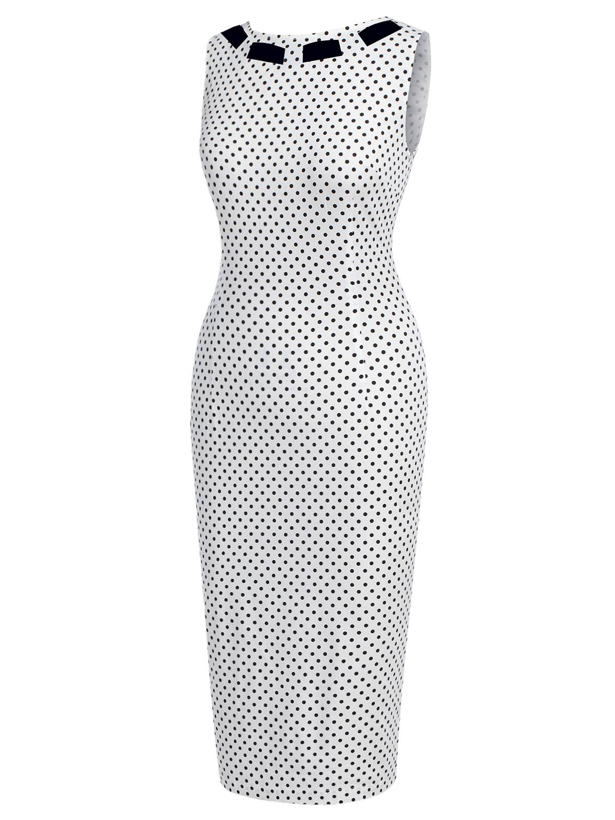 White  Polka Dot Button Pencil Dress