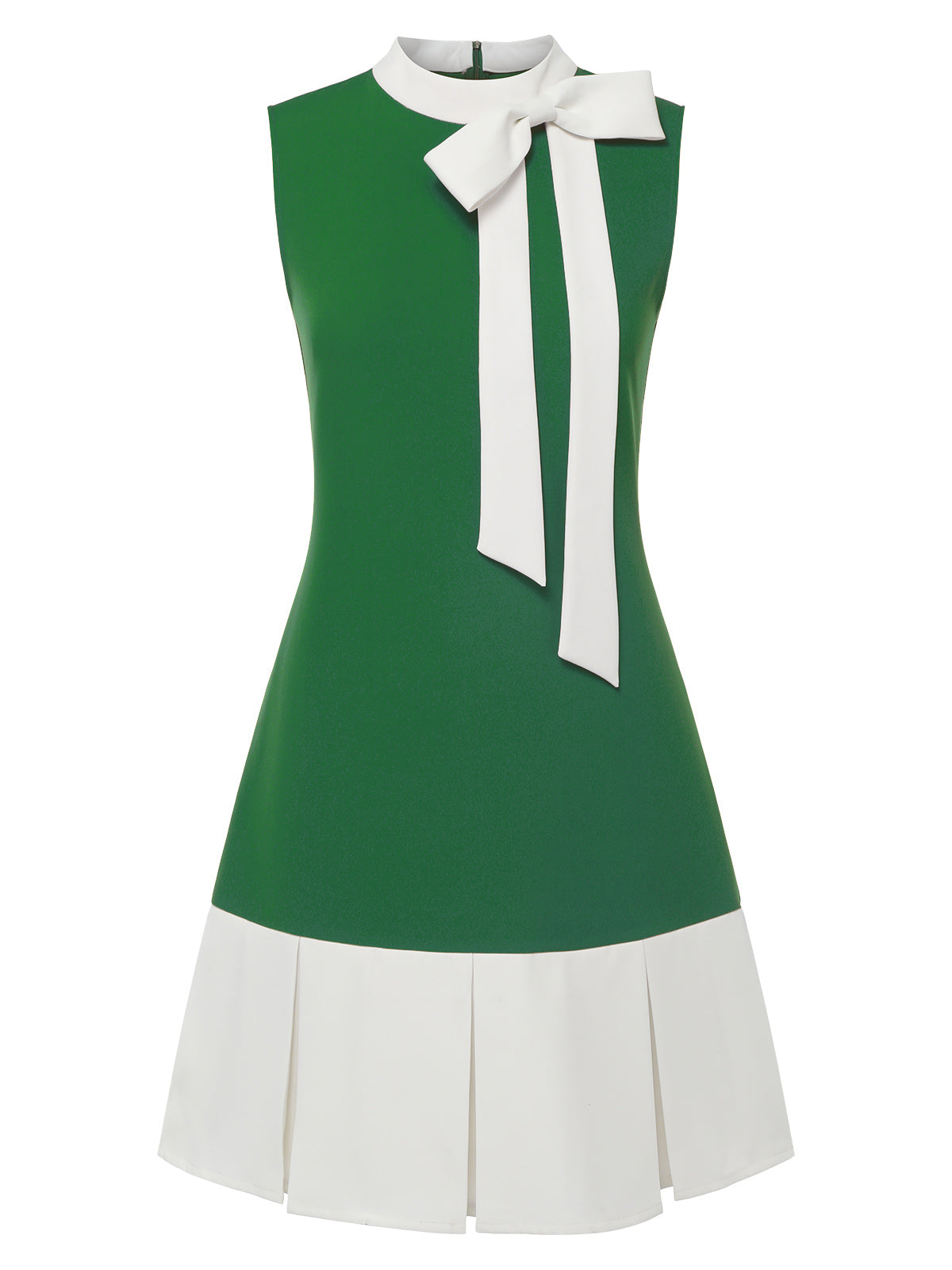 Green  Crew Bowknot Sleeveless Dress