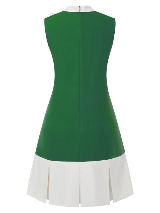 Green  Crew Bowknot Sleeveless Dress