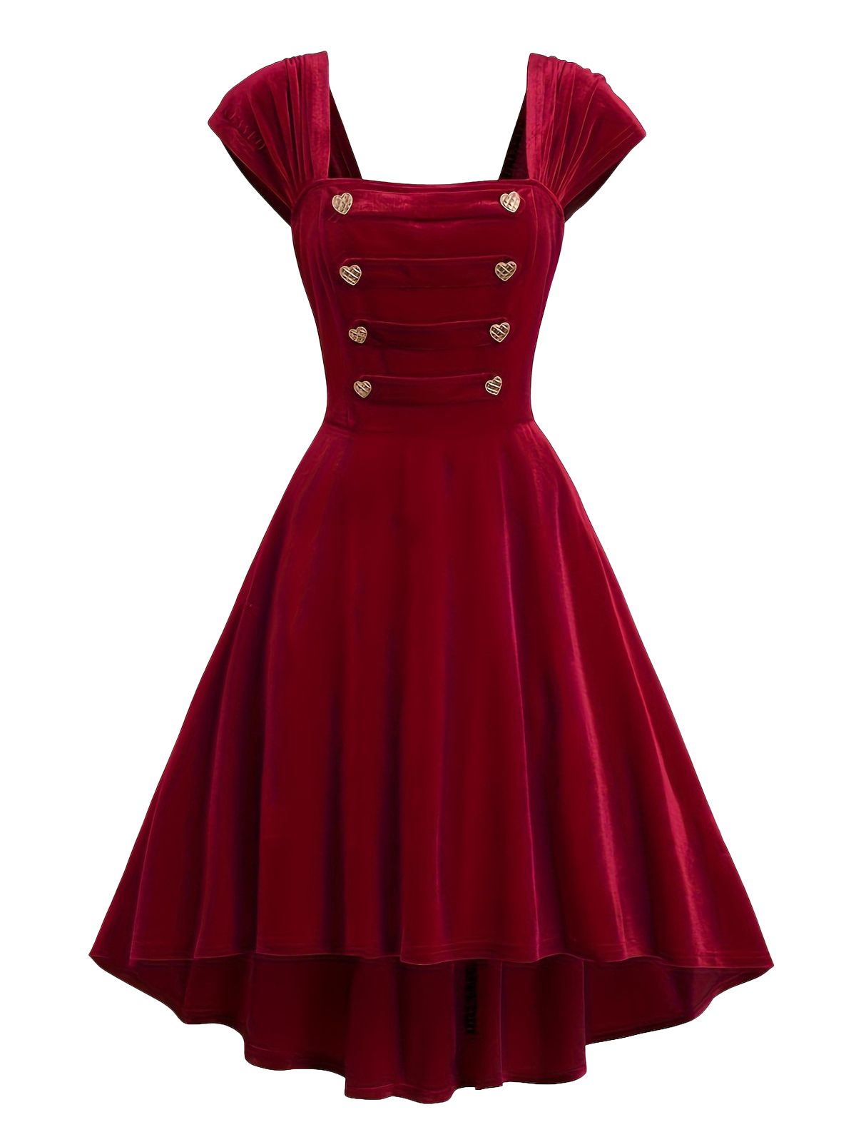 Wine Red Heart Button Solid Dress