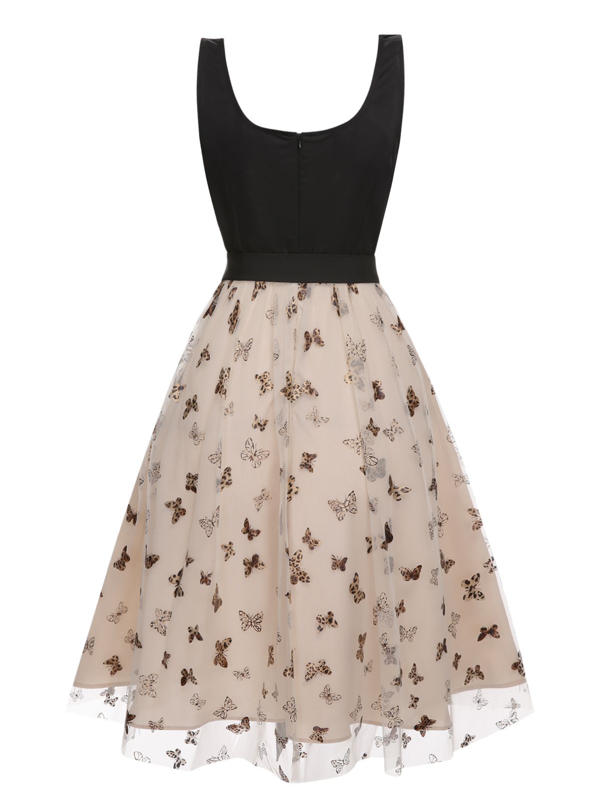 Beige Mesh Butterfly Strap Dress