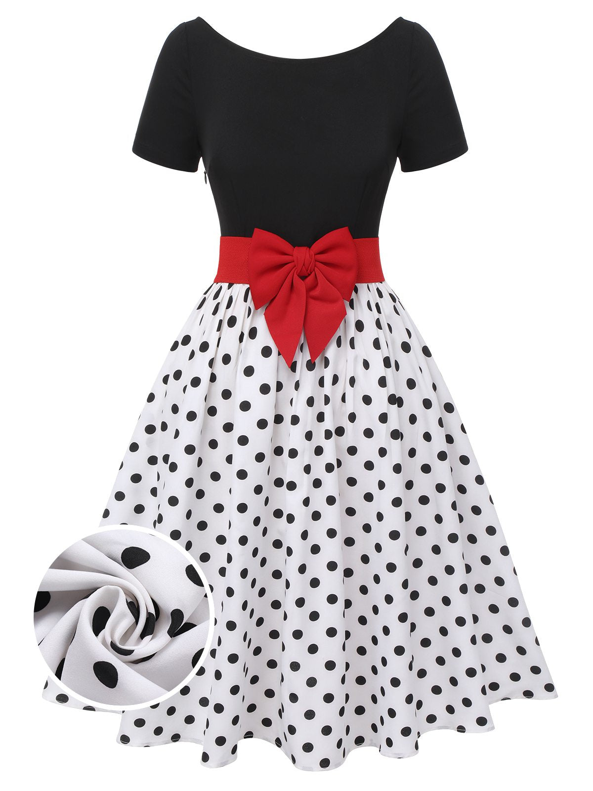 Black Polka Dots Boat Neck Dress