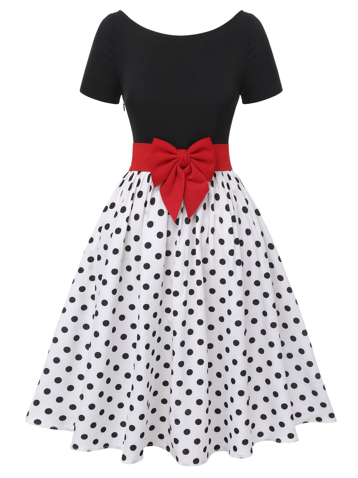 Black Polka Dots Boat Neck Dress