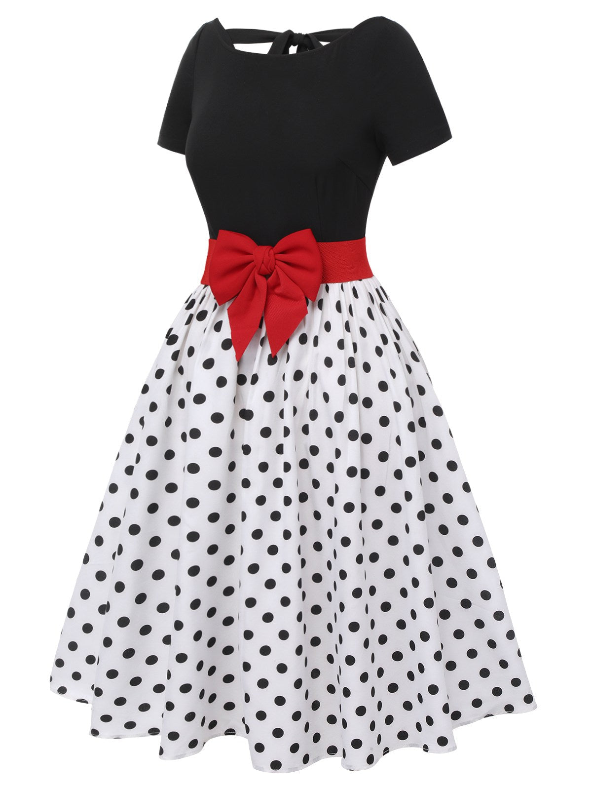 Black Polka Dots Boat Neck Dress