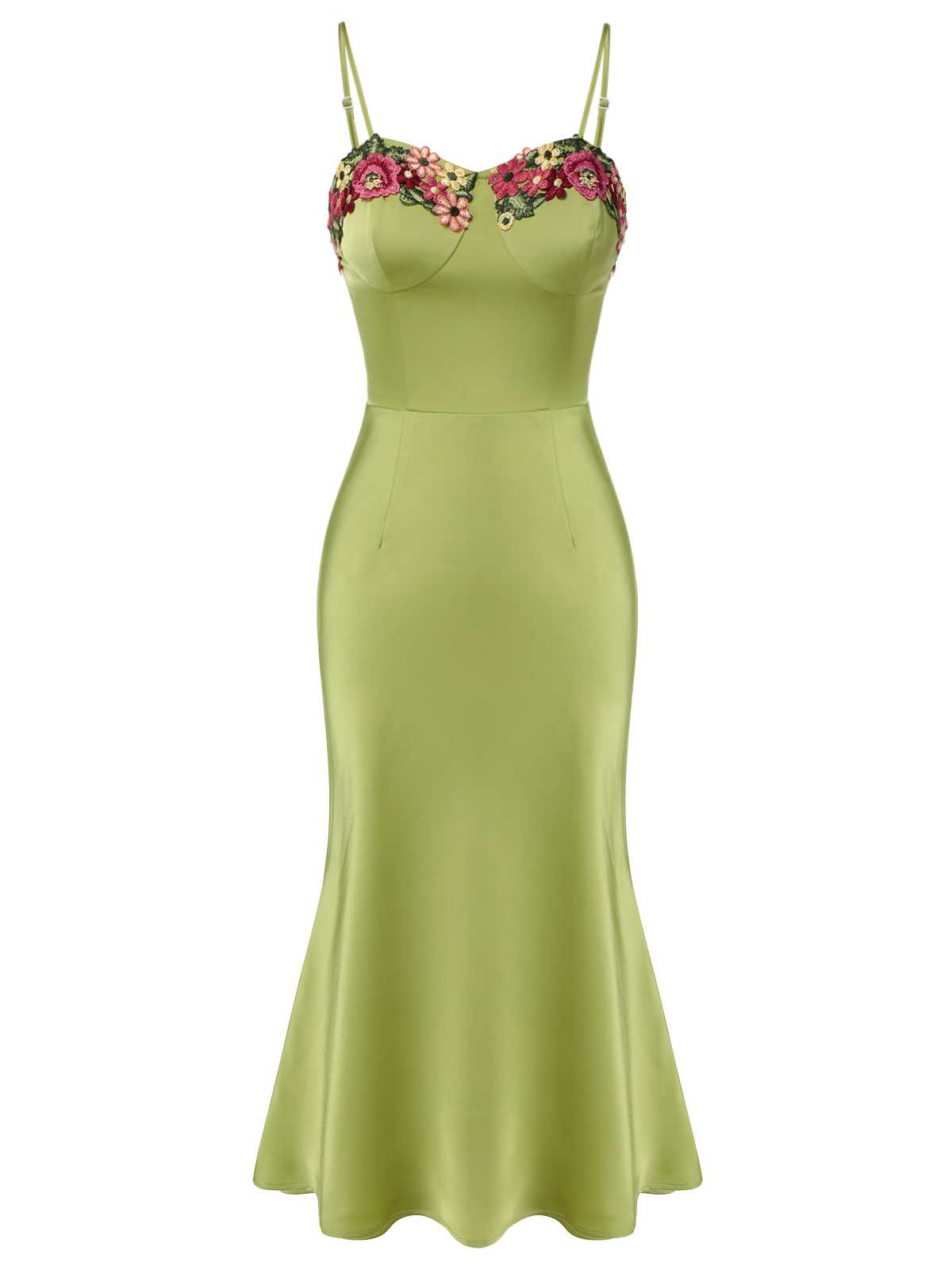 Green  Spaghetti Strap 3D Floral Dress