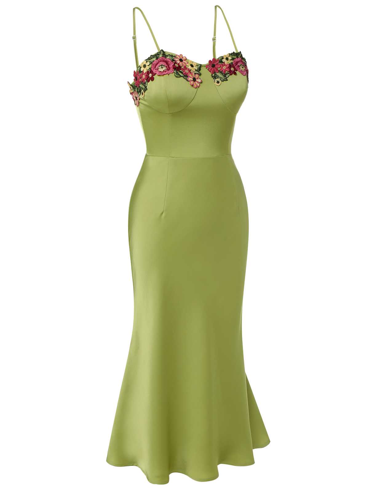 Green  Spaghetti Strap 3D Floral Dress