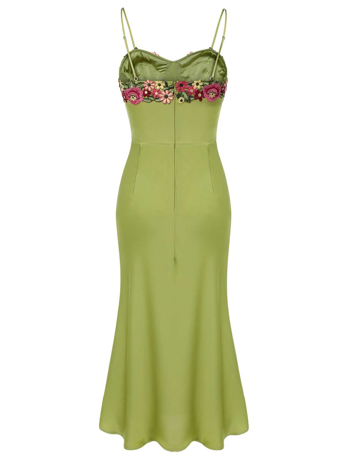 Green  Spaghetti Strap 3D Floral Dress