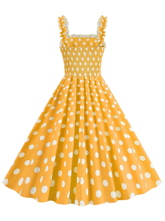 Polka Dot Smocking Strap Dress