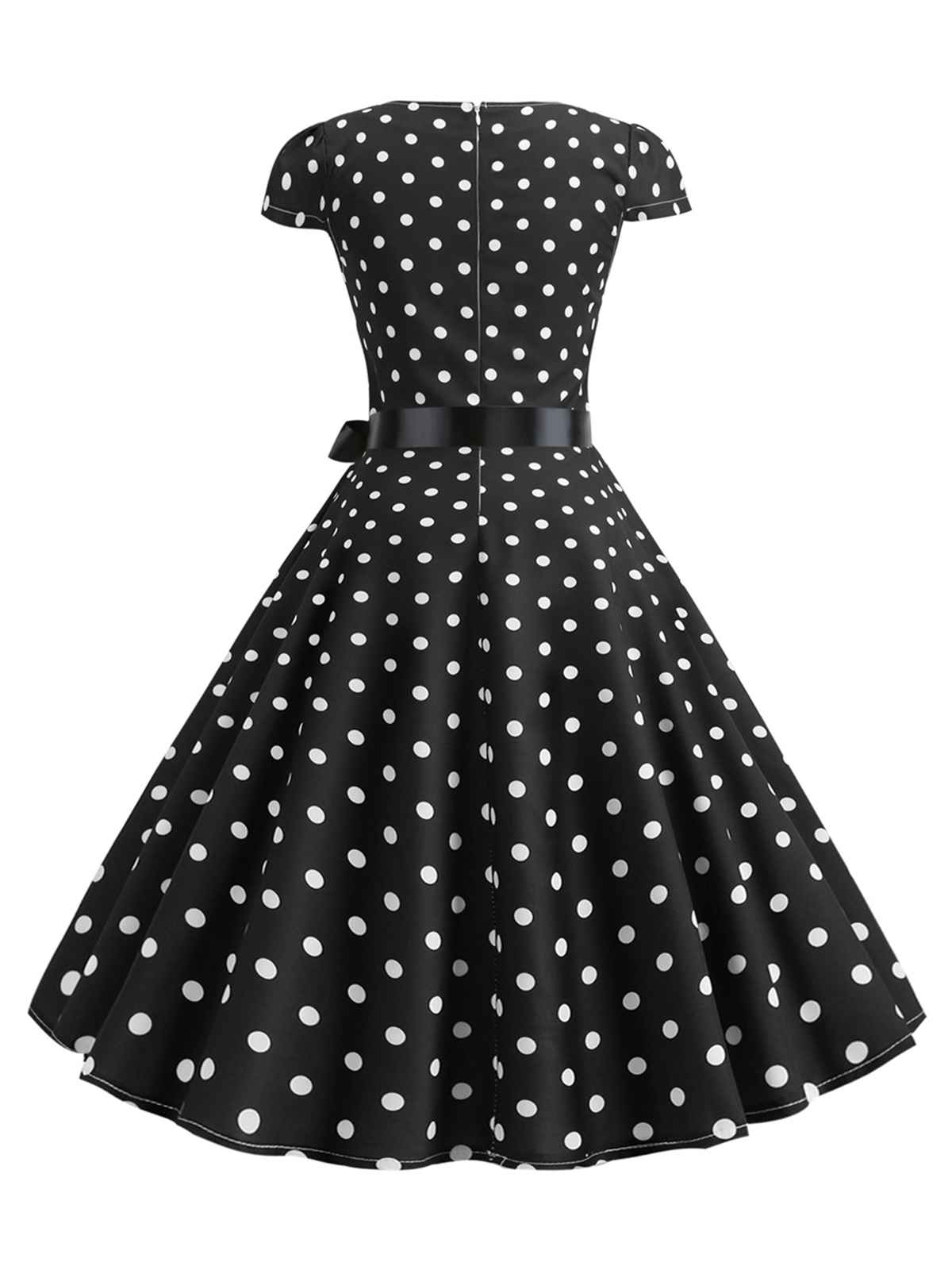 Cap Sleeve Polka Dot Belted Dress